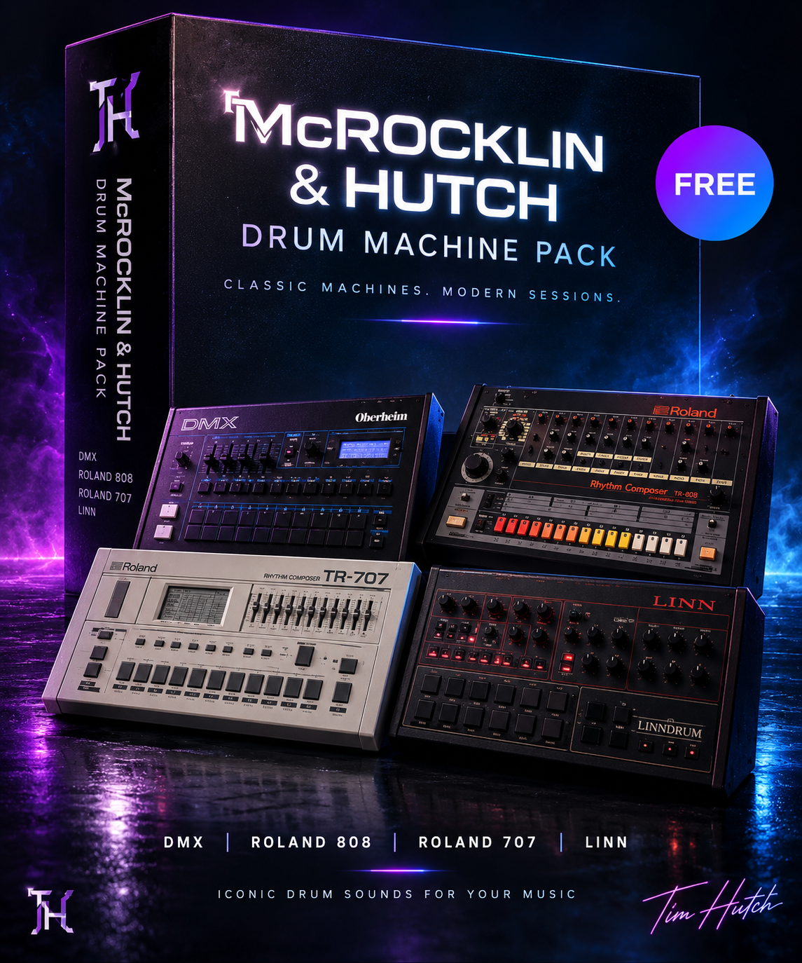 McRocklin & Hutch Drum Machine Pack featuring DMX, Roland TR-808, Roland TR-707 and LinnDrum